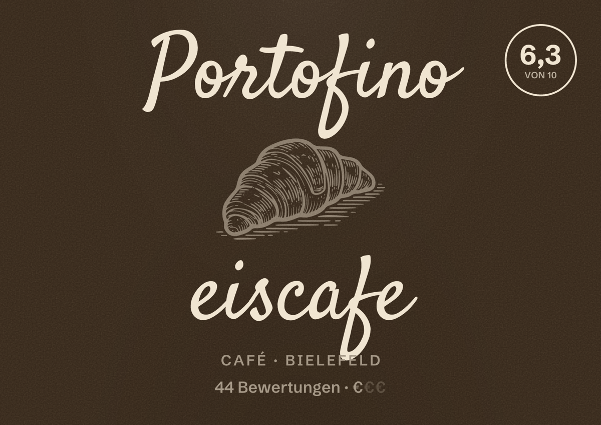 Illustriertes Poster von Portofino eiscafe, Café in Bielefeld: Bewertung 6,3 von 10 aus 44 Bewertungen, Preisniveau €