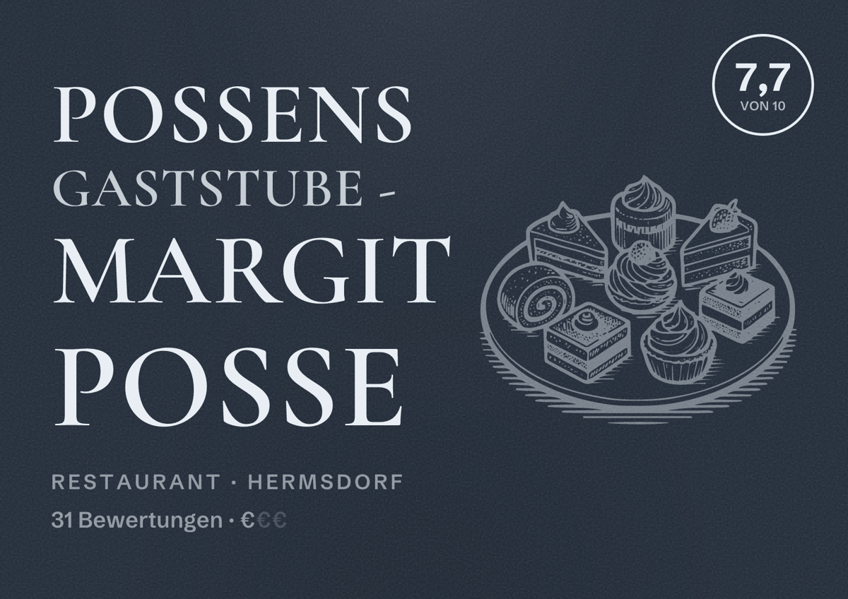 Illustriertes Poster von Possens Gaststube - Margit Posse, Restaurant in Hermsdorf: Bewertung 7,7 von 10 aus 31 Bewertungen, Preisniveau €
