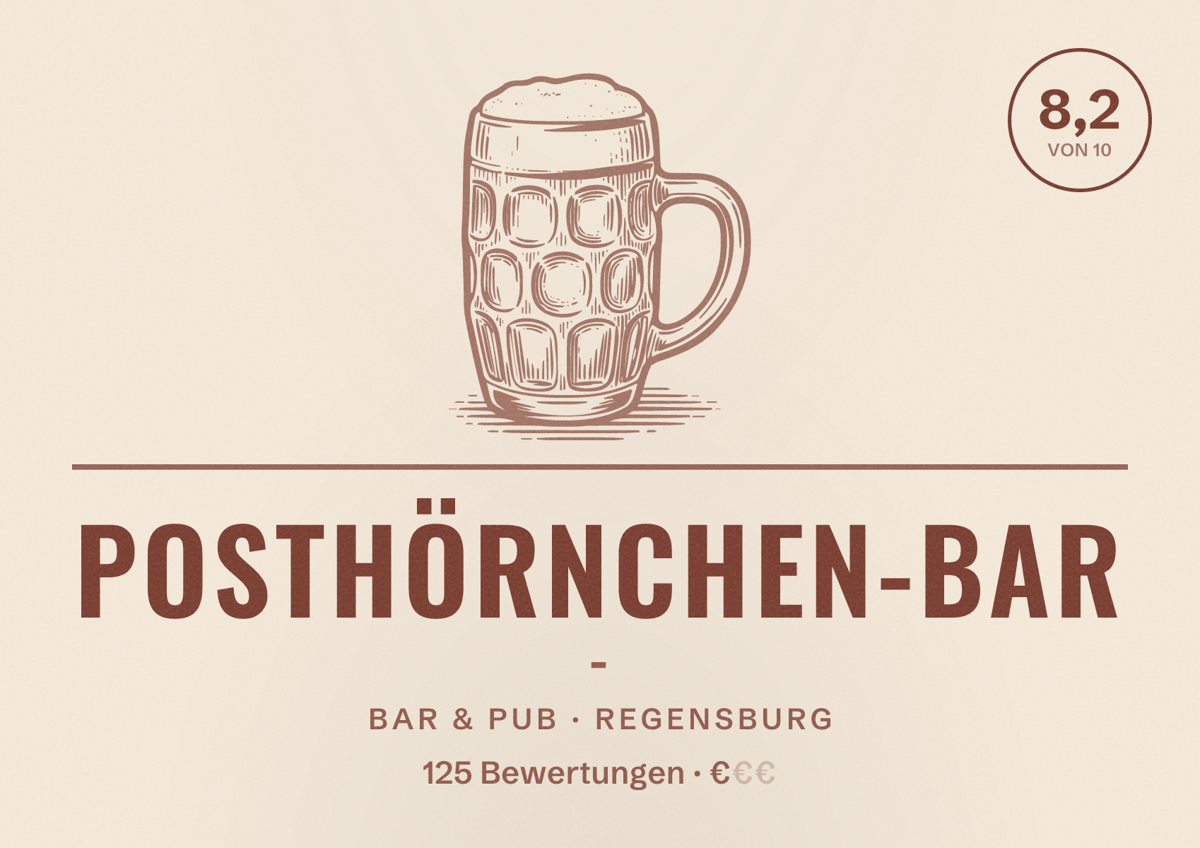 Illustriertes Poster von Posthörnchen-Bar -, Bar & Pub in Regensburg: Bewertung 8,2 von 10 aus 125 Bewertungen, Preisniveau €