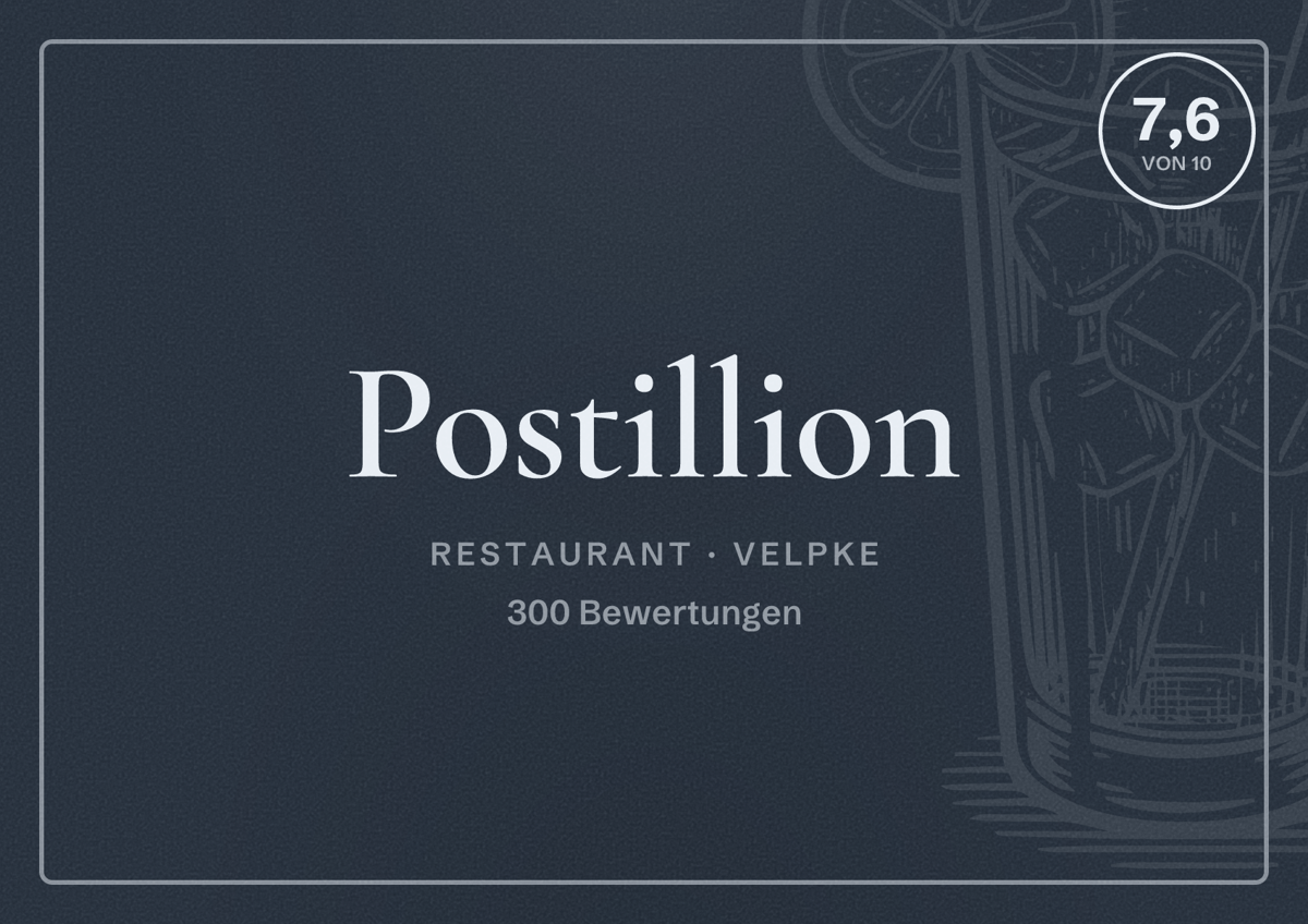 Illustriertes Poster von Postillion, Restaurant in Velpke: Bewertung 7,6 von 10 aus 300 Bewertungen