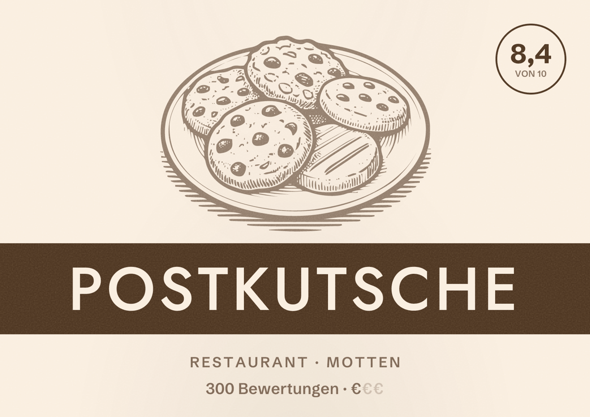 Illustriertes Poster von Postkutsche, Restaurant in Motten: Bewertung 8,4 von 10 aus 300 Bewertungen, Preisniveau €