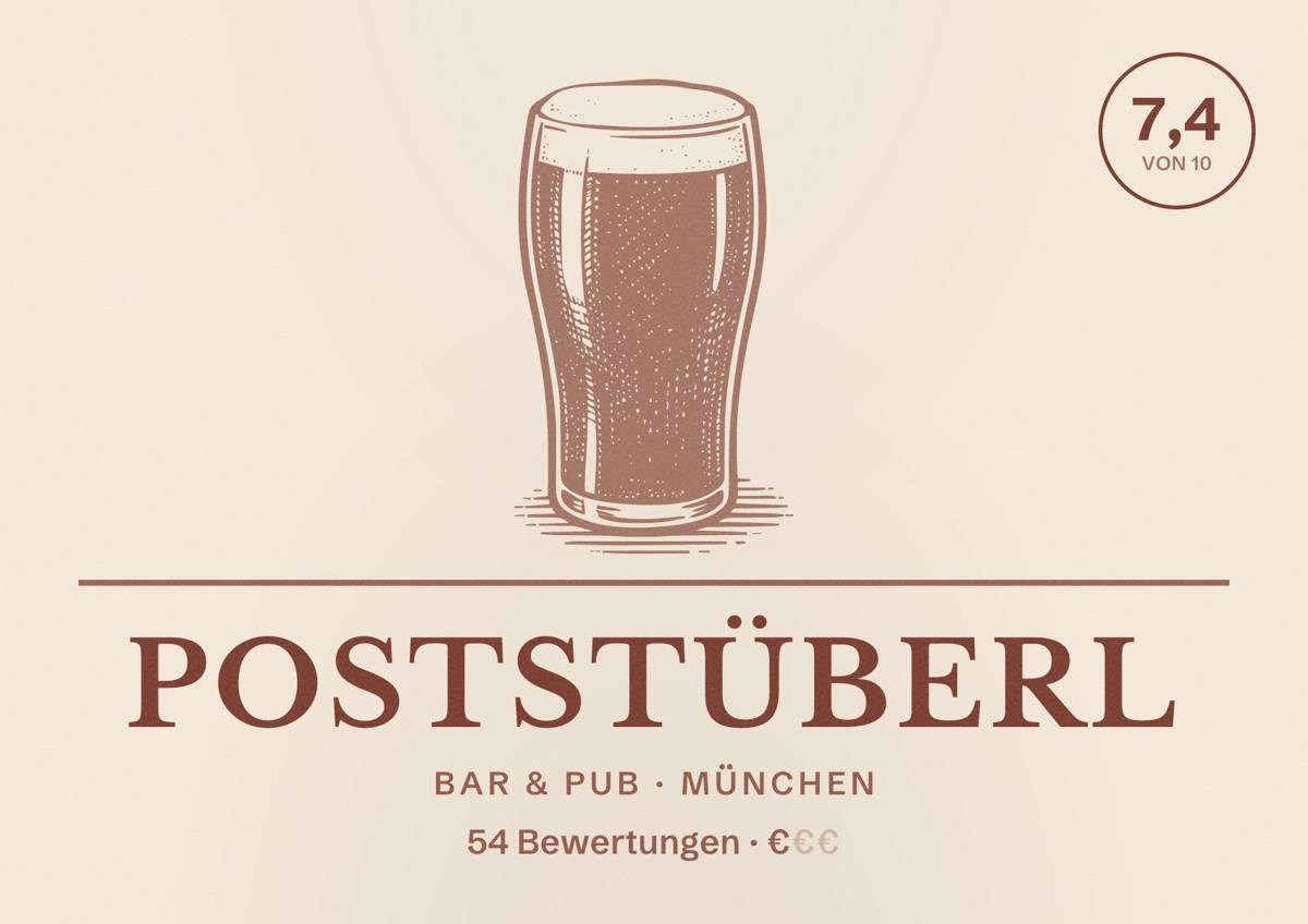 Illustriertes Poster von Poststüberl, Bar & Pub in München: Bewertung 7,4 von 10 aus 54 Bewertungen, Preisniveau €