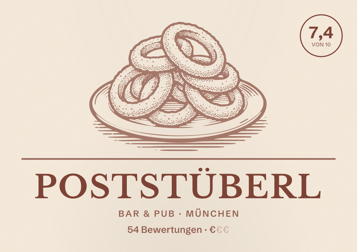 Illustriertes Poster von Poststüberl, Bar & Pub in München: Bewertung 7,4 von 10 aus 54 Bewertungen, Preisniveau €