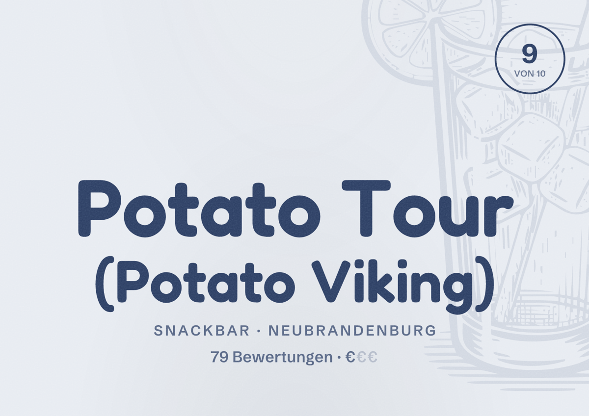 Illustriertes Poster von Potato Tour (Potato Viking), Snackbar in Neubrandenburg: Bewertung 9 von 10 aus 79 Bewertungen, Preisniveau €
