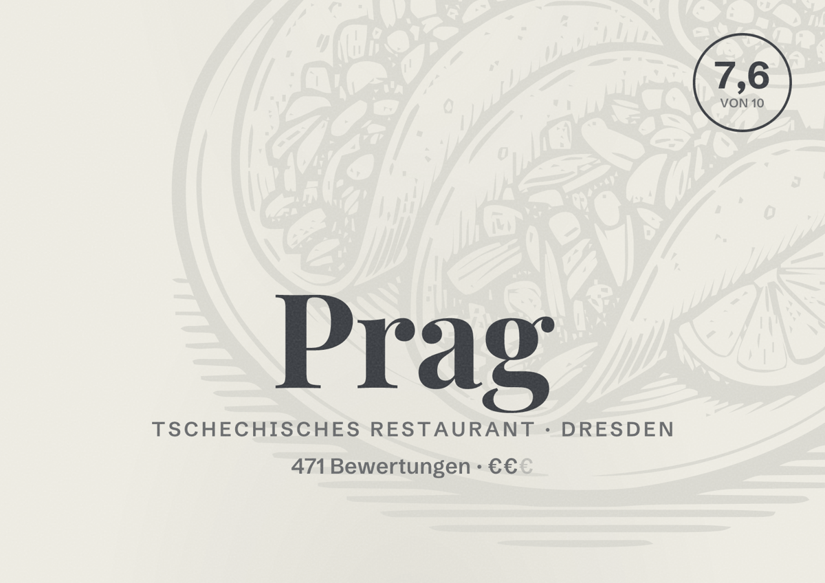 Illustriertes Poster von Prag, Tschechisches Restaurant in Dresden: Bewertung 7,6 von 10 aus 471 Bewertungen, Preisniveau €€