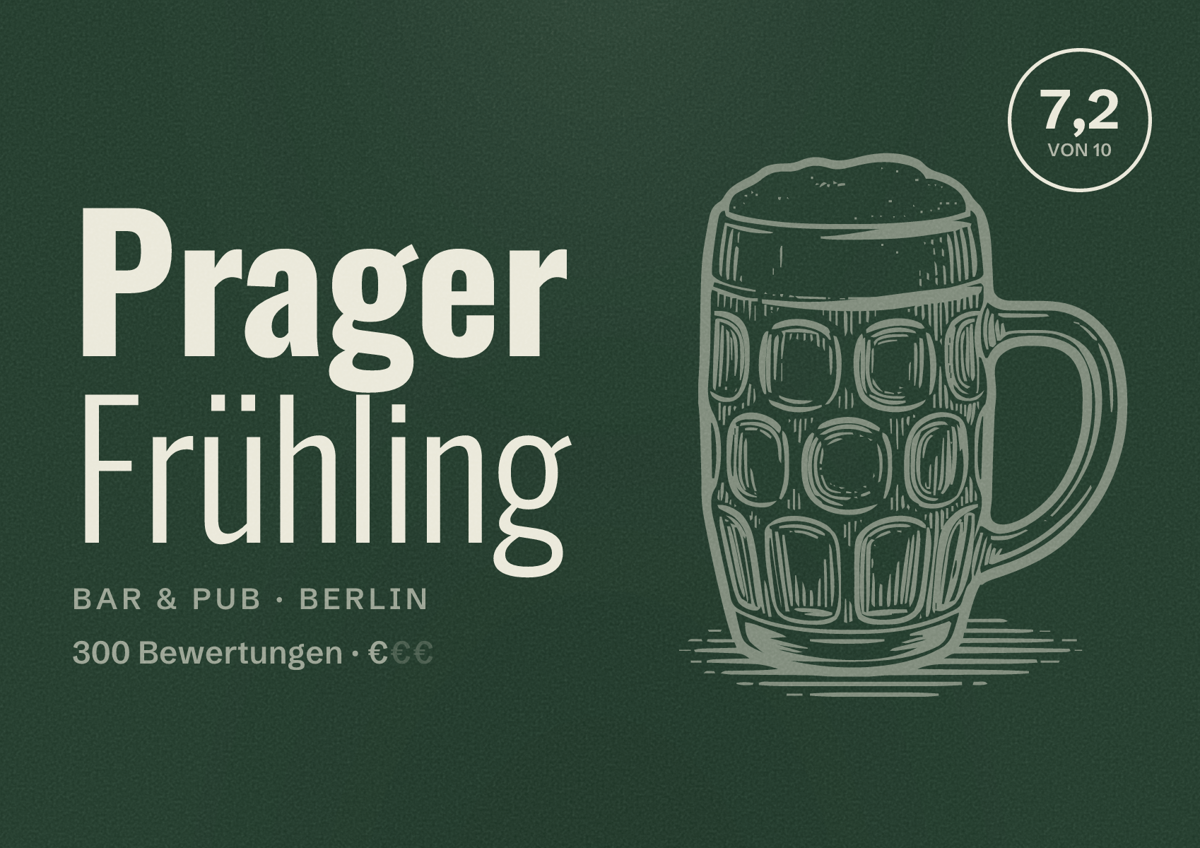 Illustriertes Poster von Prager Frühling, Bar & Pub in Berlin: Bewertung 7,2 von 10 aus 300 Bewertungen, Preisniveau €