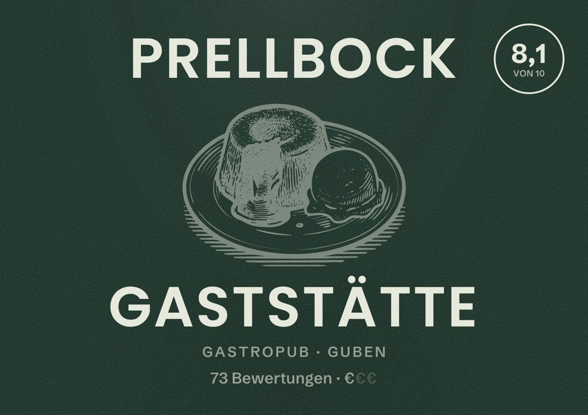 Illustriertes Poster von Prellbock Gaststätte, Gastropub in Guben: Bewertung 8,1 von 10 aus 73 Bewertungen, Preisniveau €