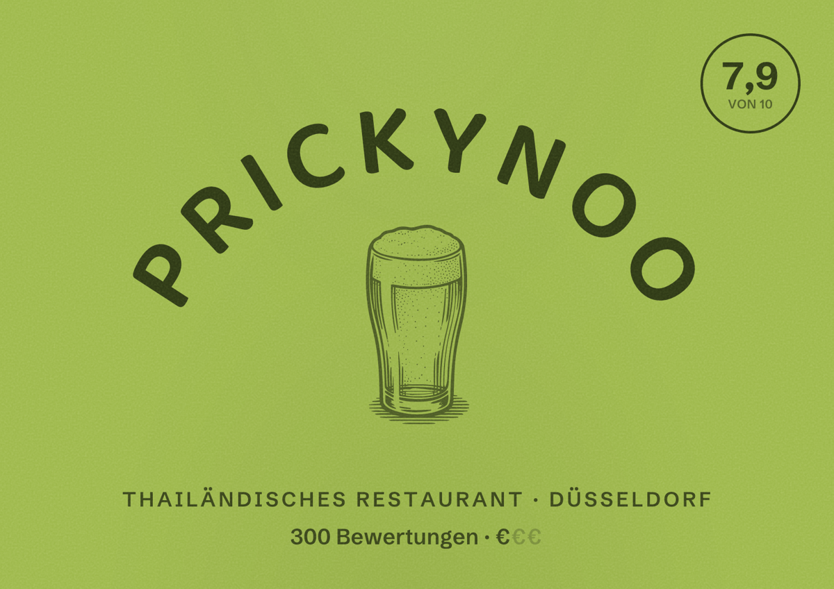 Illustriertes Poster von Prickynoo, Thailändisches Restaurant in Düsseldorf: Bewertung 7,9 von 10 aus 300 Bewertungen, Preisniveau €
