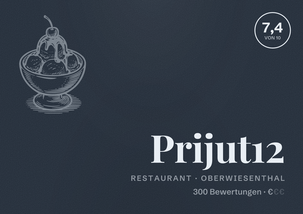 Illustriertes Poster von Prijut12, Restaurant in Oberwiesenthal: Bewertung 7,4 von 10 aus 300 Bewertungen, Preisniveau €