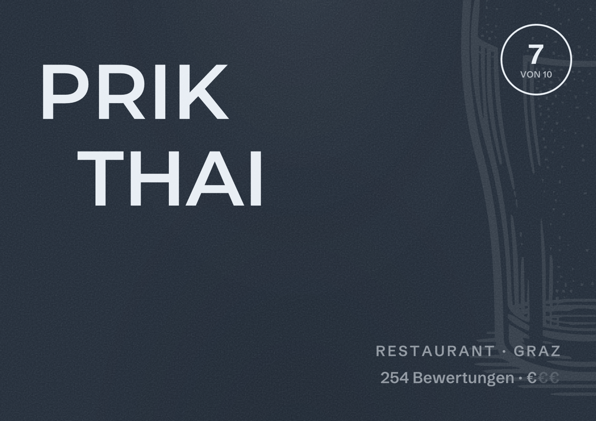 Illustriertes Poster von PRIK THAI, Restaurant in Graz: Bewertung 7 von 10 aus 254 Bewertungen, Preisniveau €