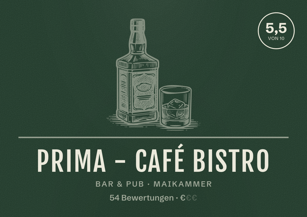 Illustriertes Poster von Prima - Café Bistro, Bar & Pub in Maikammer: Bewertung 5,5 von 10 aus 54 Bewertungen, Preisniveau €