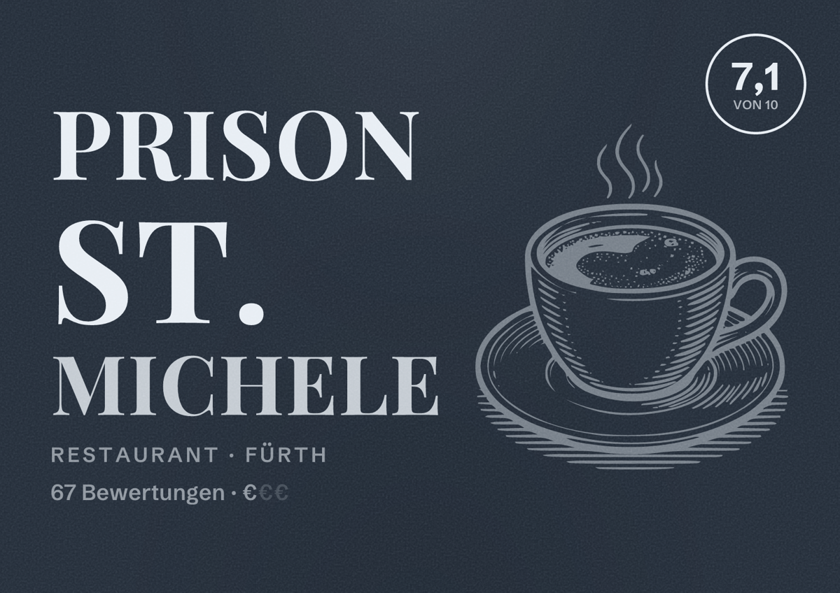 Illustriertes Poster von Prison St. Michele, Restaurant in Fürth: Bewertung 7,1 von 10 aus 67 Bewertungen, Preisniveau €