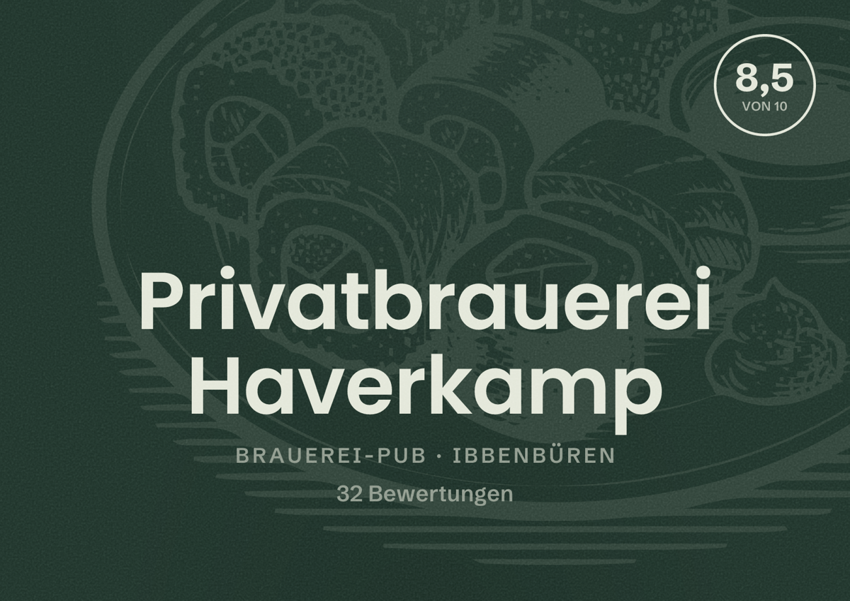 Illustriertes Poster von Privatbrauerei Haverkamp, Brauerei-Pub in Ibbenbüren: Bewertung 8,5 von 10 aus 32 Bewertungen