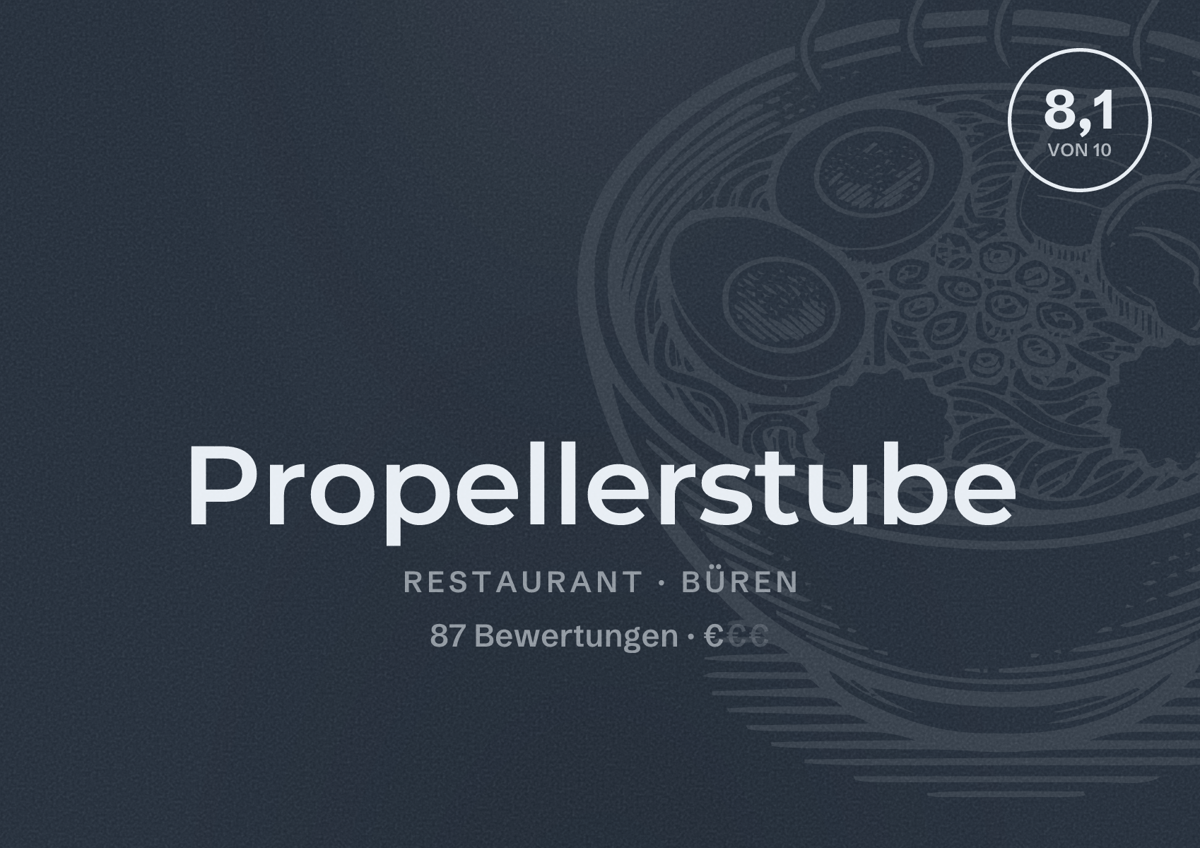 Illustriertes Poster von Propellerstube, Restaurant in Büren: Bewertung 8,1 von 10 aus 87 Bewertungen, Preisniveau €