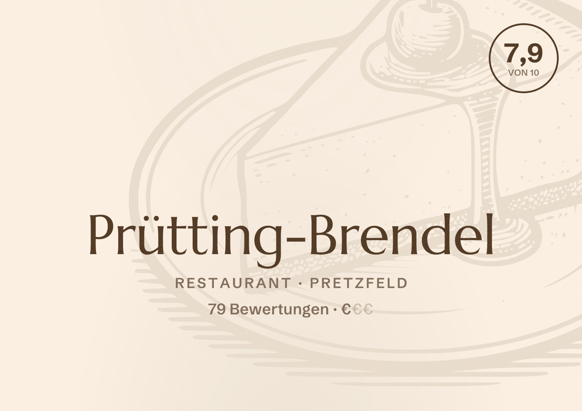 Illustriertes Poster von Prütting-Brendel, Restaurant in Pretzfeld: Bewertung 7,9 von 10 aus 79 Bewertungen, Preisniveau €