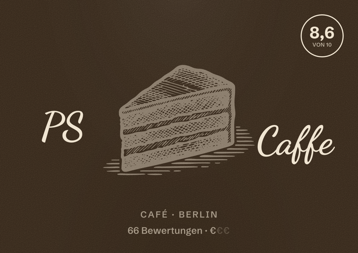 Illustriertes Poster von PS Caffe, Café in Berlin: Bewertung 8,6 von 10 aus 66 Bewertungen, Preisniveau €