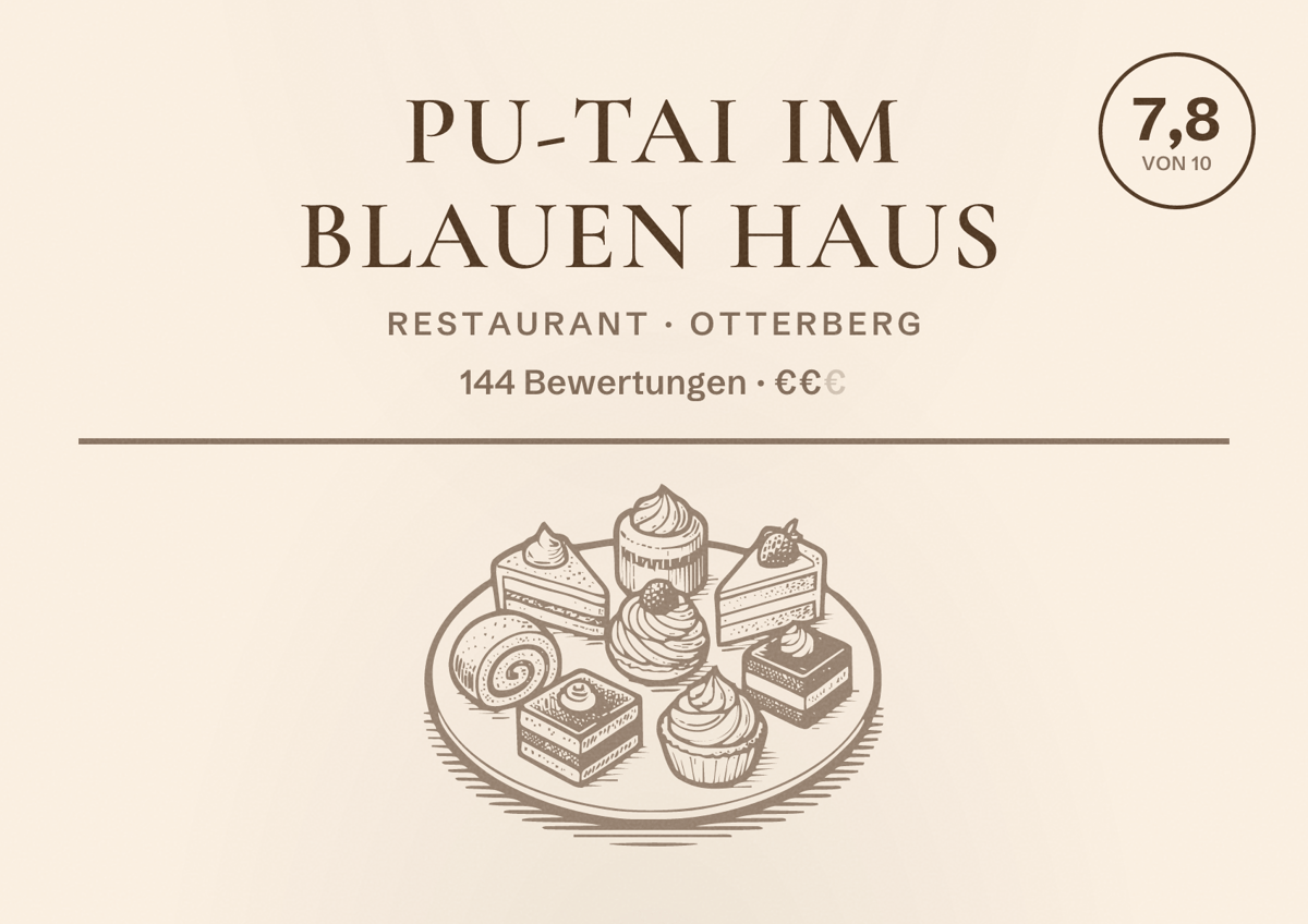 Illustriertes Poster von Pu-Tai im Blauen Haus, Restaurant in Otterberg: Bewertung 7,8 von 10 aus 144 Bewertungen, Preisniveau €€