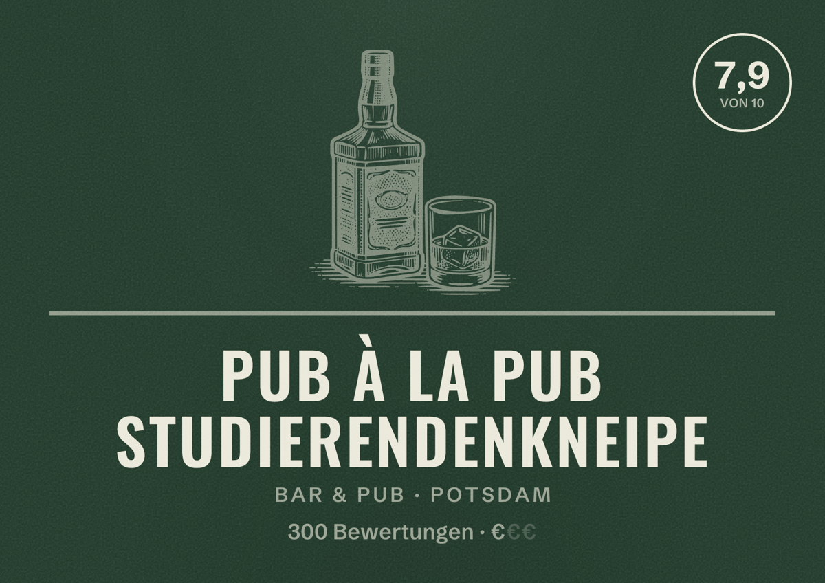 Illustriertes Poster von Pub à la Pub Studierendenkneipe, Bar & Pub in Potsdam: Bewertung 7,9 von 10 aus 300 Bewertungen, Preisniveau €