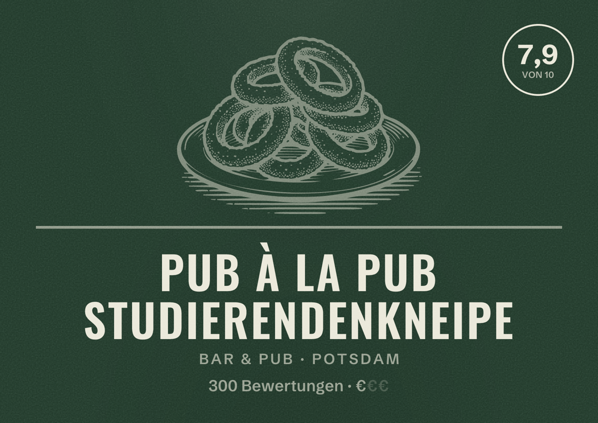 Illustriertes Poster von Pub à la Pub Studierendenkneipe, Bar & Pub in Potsdam: Bewertung 7,9 von 10 aus 300 Bewertungen, Preisniveau €