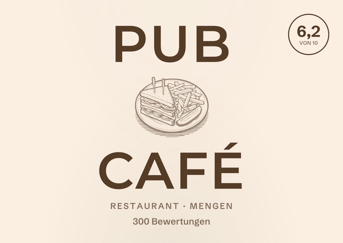 Illustriertes Poster von Pub Café, Restaurant in Mengen: Bewertung 6,2 von 10 aus 300 Bewertungen