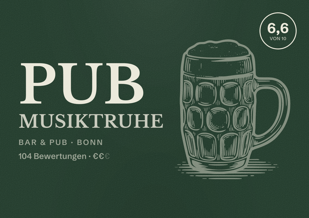 Illustriertes Poster von Pub Musiktruhe, Bar & Pub in Bonn: Bewertung 7 von 10 aus 96 Bewertungen, Preisniveau €