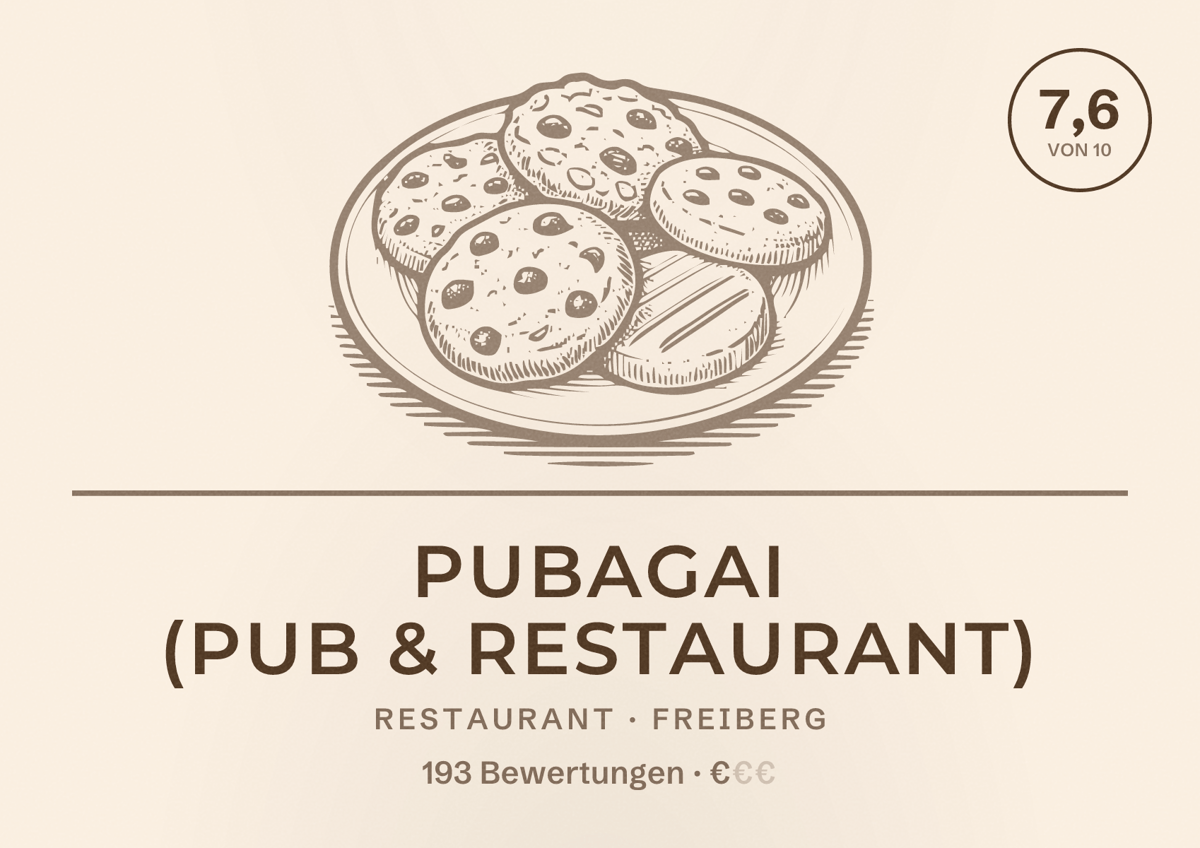Illustriertes Poster von PUBagai (Pub & Restaurant), Restaurant in Freiberg: Bewertung 7,6 von 10 aus 193 Bewertungen, Preisniveau €