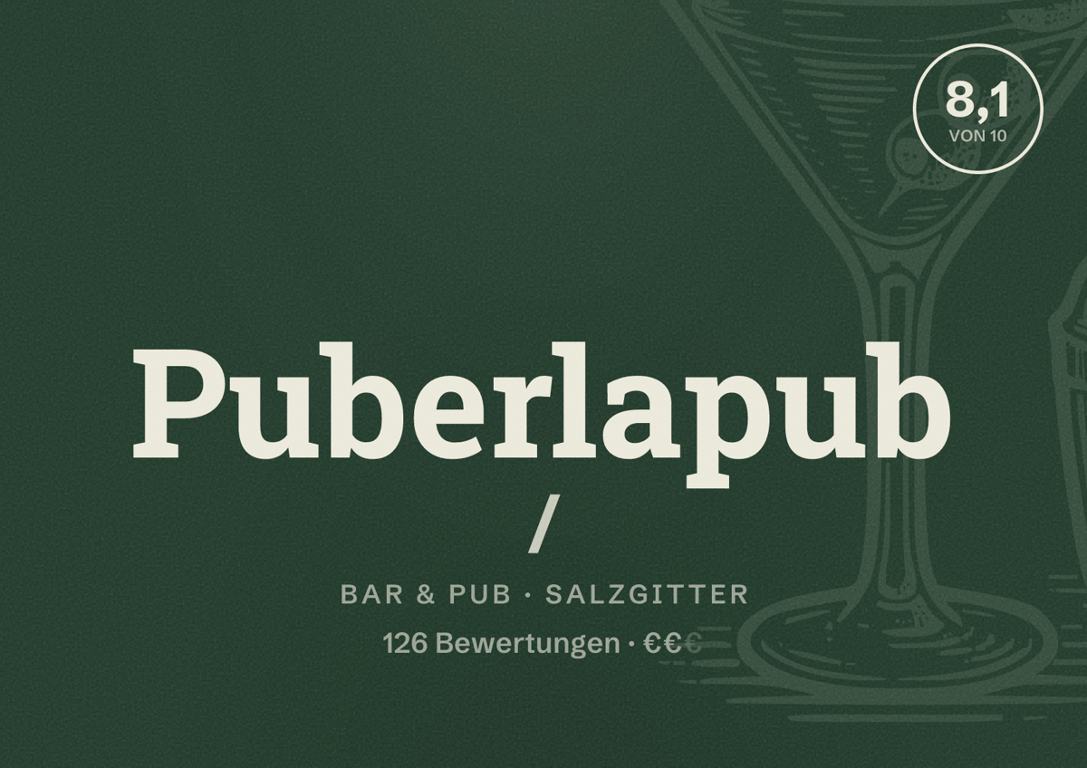 Illustriertes Poster von Puberlapub /, Bar & Pub in Salzgitter: Bewertung 8,1 von 10 aus 126 Bewertungen, Preisniveau €€