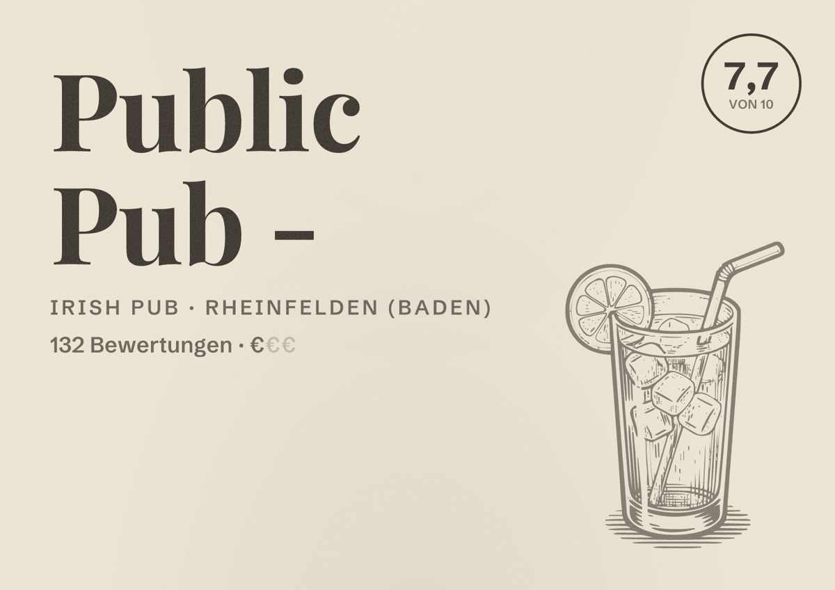 Illustriertes Poster von Public Pub -, Irish Pub in Rheinfelden (Baden): Bewertung 7,7 von 10 aus 132 Bewertungen, Preisniveau €