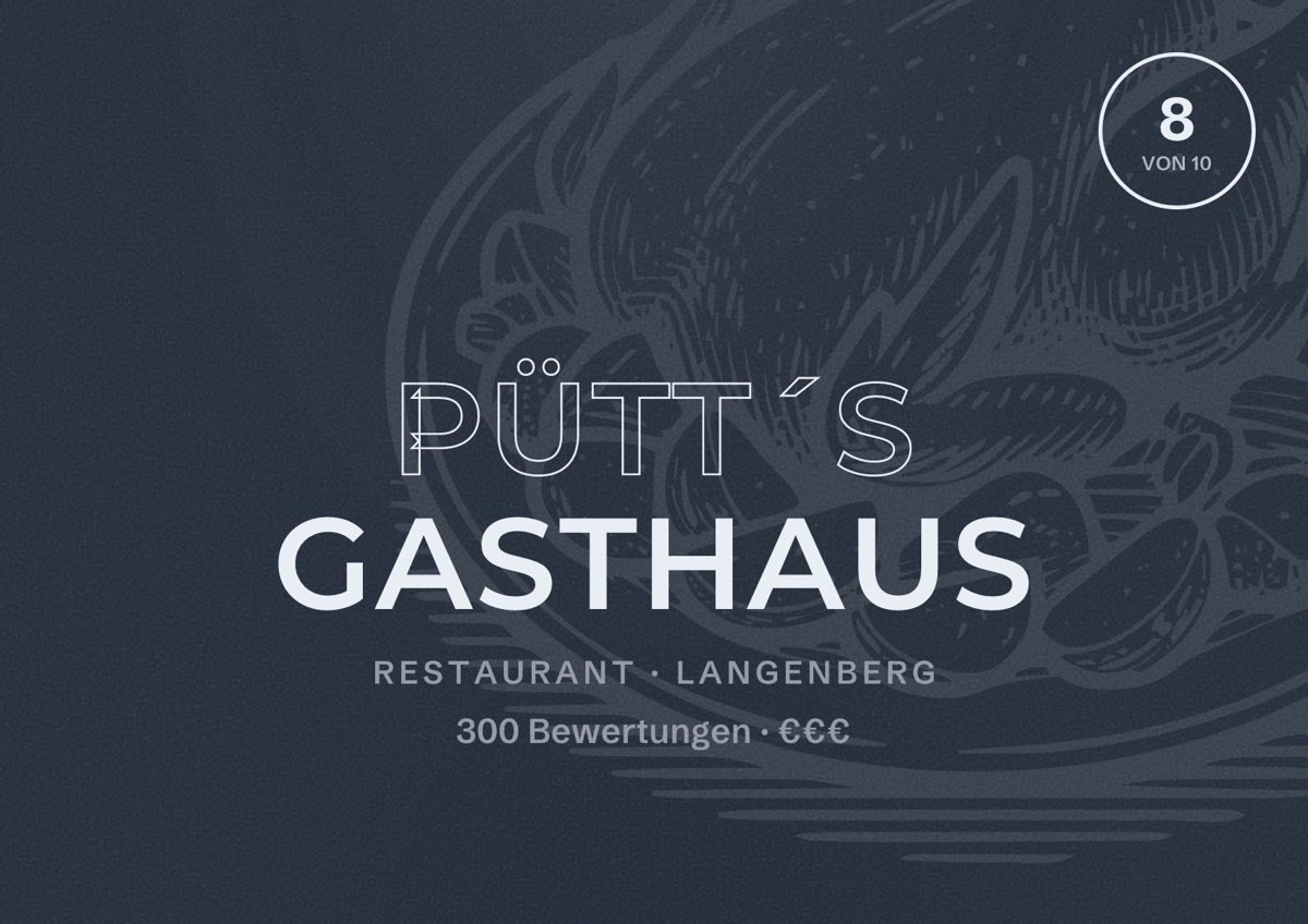 Illustriertes Poster von Pütt´s Gasthaus, Restaurant in Langenberg: Bewertung 8 von 10 aus 300 Bewertungen, Preisniveau €€€