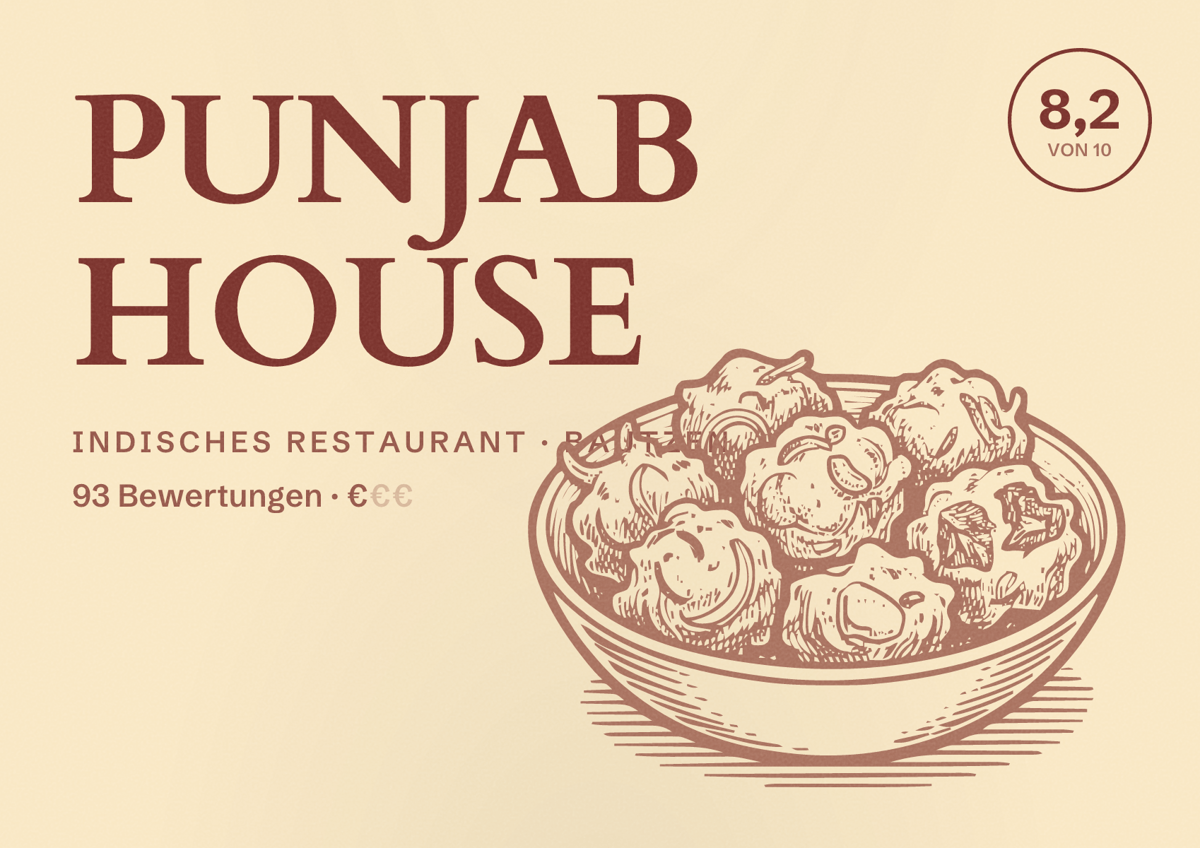 Illustriertes Poster von PUNJAB HOUSE, Indisches Restaurant in Bautzen: Bewertung 8,2 von 10 aus 93 Bewertungen, Preisniveau €
