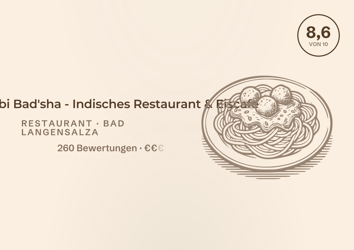 Illustriertes Poster von Punjabi Bad'sha - Indisches Restaurant & Eiscafe, Restaurant in Bad Langensalza: Bewertung 8,6 von 10 aus 260 Bewertungen, Preisniveau €€