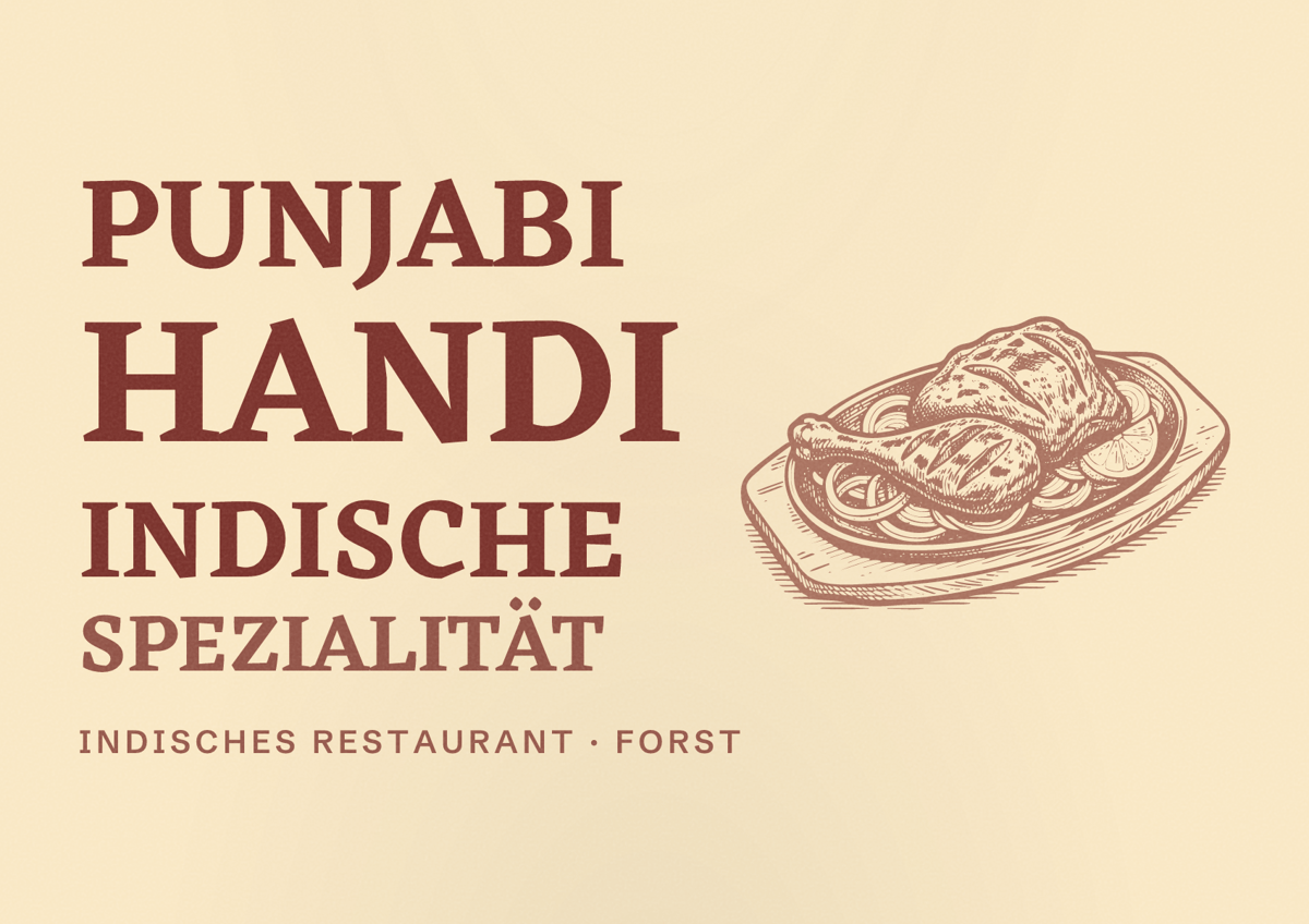 Illustriertes Poster von Punjabi Handi indische Spezialität, Indisches Restaurant in Forst