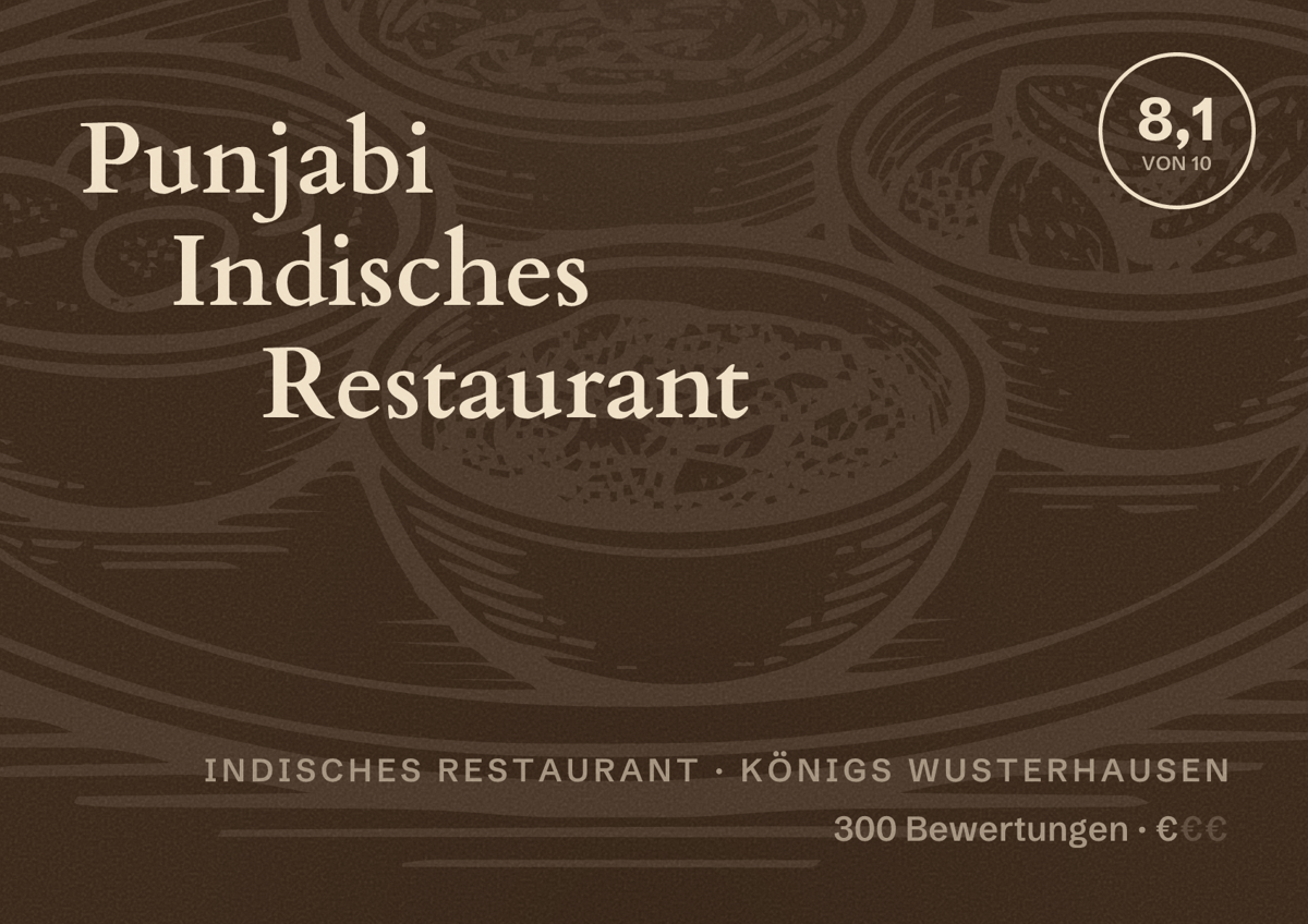 Illustriertes Poster von Punjabi Indisches Restaurant, Indisches Restaurant in Königs Wusterhausen: Bewertung 8,1 von 10 aus 300 Bewertungen, Preisniveau €