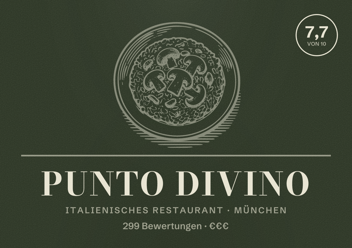 Illustriertes Poster von Punto DiVino, Italienisches Restaurant in München: Bewertung 7,7 von 10 aus 299 Bewertungen, Preisniveau €€€