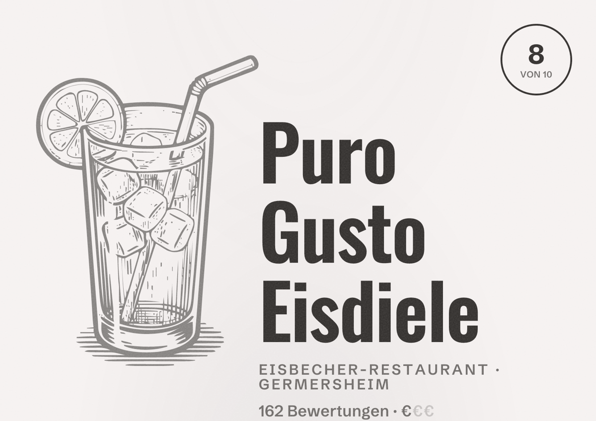 Illustriertes Poster von Puro Gusto Eisdiele, Eisbecher-Restaurant in Germersheim: Bewertung 8 von 10 aus 162 Bewertungen, Preisniveau €