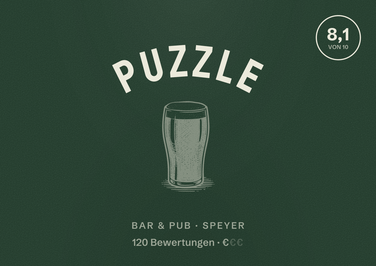 Illustriertes Poster von Puzzle, Bar & Pub in Speyer: Bewertung 8,1 von 10 aus 120 Bewertungen, Preisniveau €