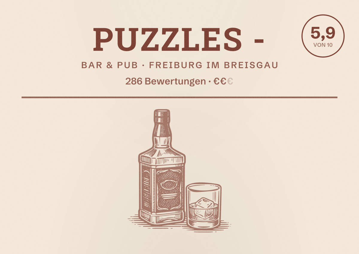Illustriertes Poster von Puzzles -, Bar & Pub in Freiburg im Breisgau: Bewertung 5,9 von 10 aus 286 Bewertungen, Preisniveau €€