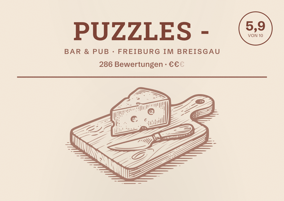 Illustriertes Poster von Puzzles -, Bar & Pub in Freiburg im Breisgau: Bewertung 5,9 von 10 aus 286 Bewertungen, Preisniveau €€