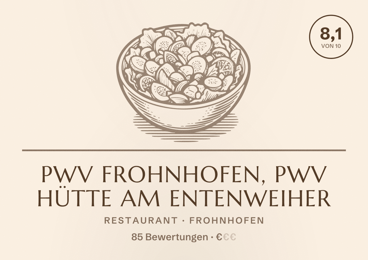 Illustriertes Poster von PWV Frohnhofen, PWV Hütte am Entenweiher, Restaurant in Frohnhofen: Bewertung 8,1 von 10 aus 85 Bewertungen, Preisniveau €