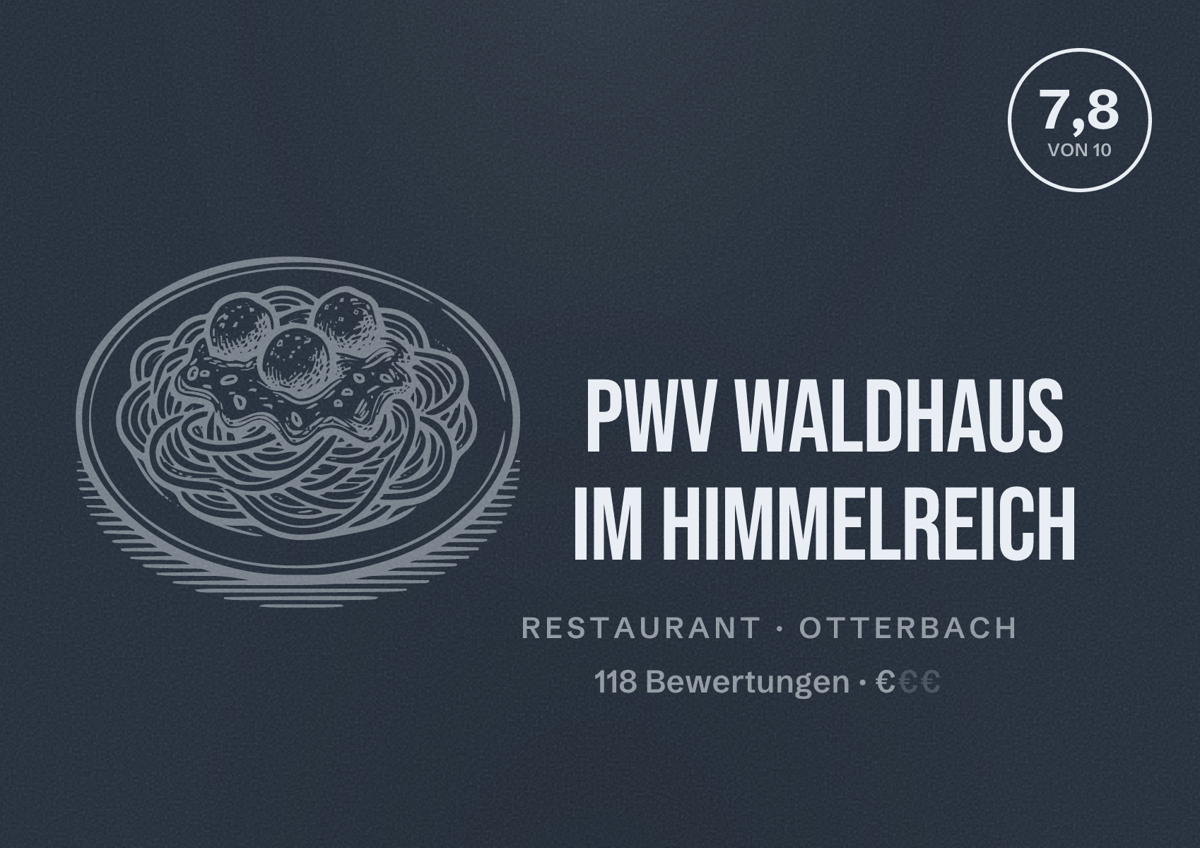 Illustriertes Poster von PWV Waldhaus Im Himmelreich, Restaurant in Otterbach: Bewertung 7,8 von 10 aus 118 Bewertungen, Preisniveau €