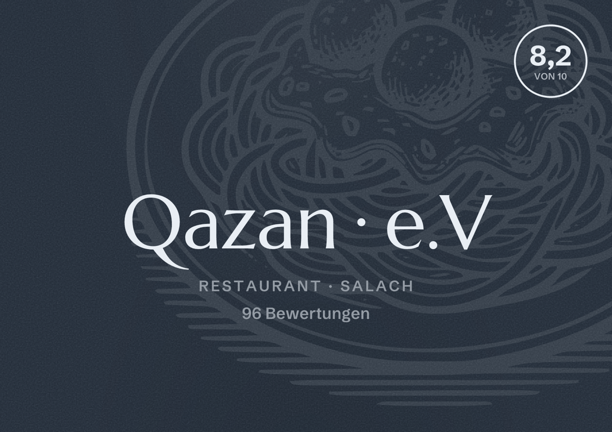 Illustriertes Poster von Qazan e.V, Restaurant in Salach: Bewertung 8,2 von 10 aus 96 Bewertungen