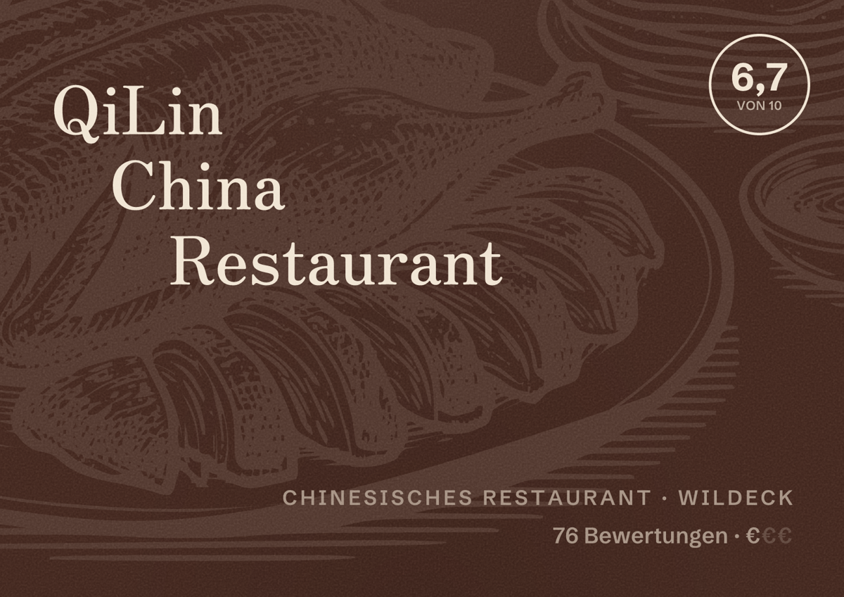 Illustriertes Poster von QiLin China Restaurant, Chinesisches Restaurant in Wildeck: Bewertung 6,7 von 10 aus 76 Bewertungen, Preisniveau €