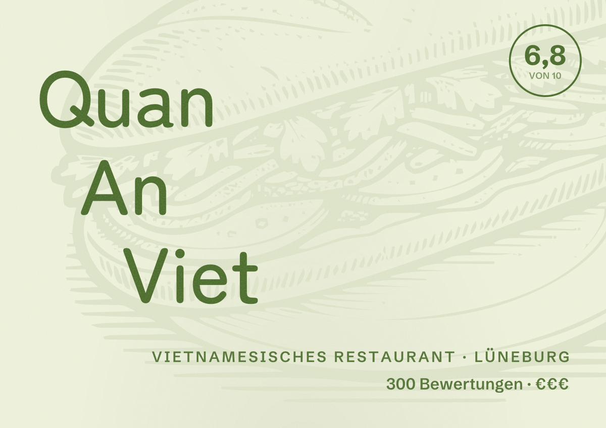 Illustriertes Poster von Quan An Viet, Vietnamesisches Restaurant in Lüneburg: Bewertung 6,8 von 10 aus 300 Bewertungen, Preisniveau €€€