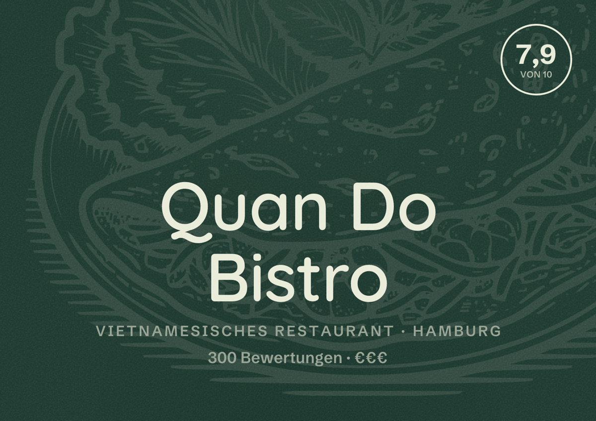 Illustriertes Poster von Quan Do Bistro, Vietnamesisches Restaurant in Hamburg: Bewertung 7,9 von 10 aus 300 Bewertungen, Preisniveau €€€