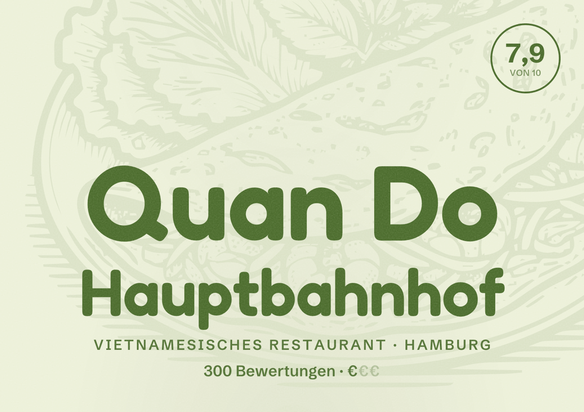Illustriertes Poster von Quan Do Hauptbahnhof, Vietnamesisches Restaurant in Hamburg: Bewertung 7,9 von 10 aus 300 Bewertungen, Preisniveau €