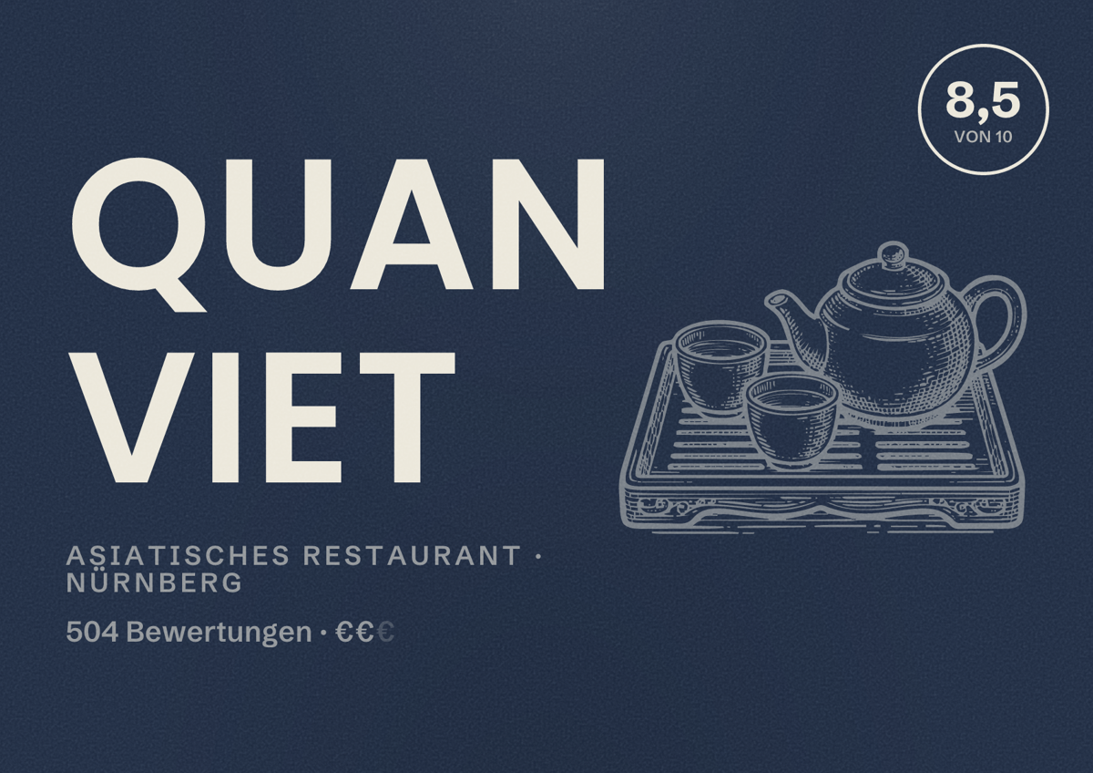 Illustriertes Poster von Quan Viet, Asiatisches Restaurant in Nürnberg: Bewertung 8,5 von 10 aus 504 Bewertungen, Preisniveau €€