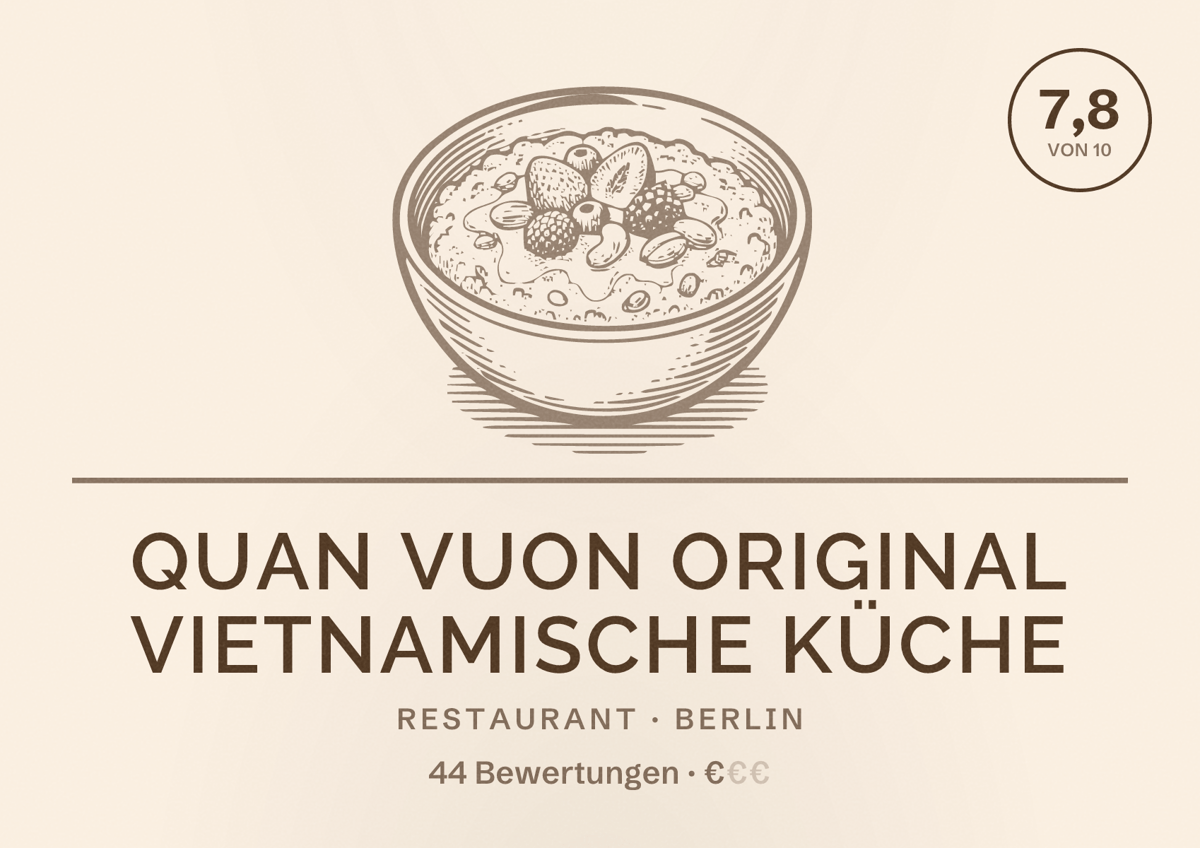 Illustriertes Poster von Quan Vuon Original Vietnamische Küche, Restaurant in Berlin: Bewertung 7,8 von 10 aus 44 Bewertungen, Preisniveau €