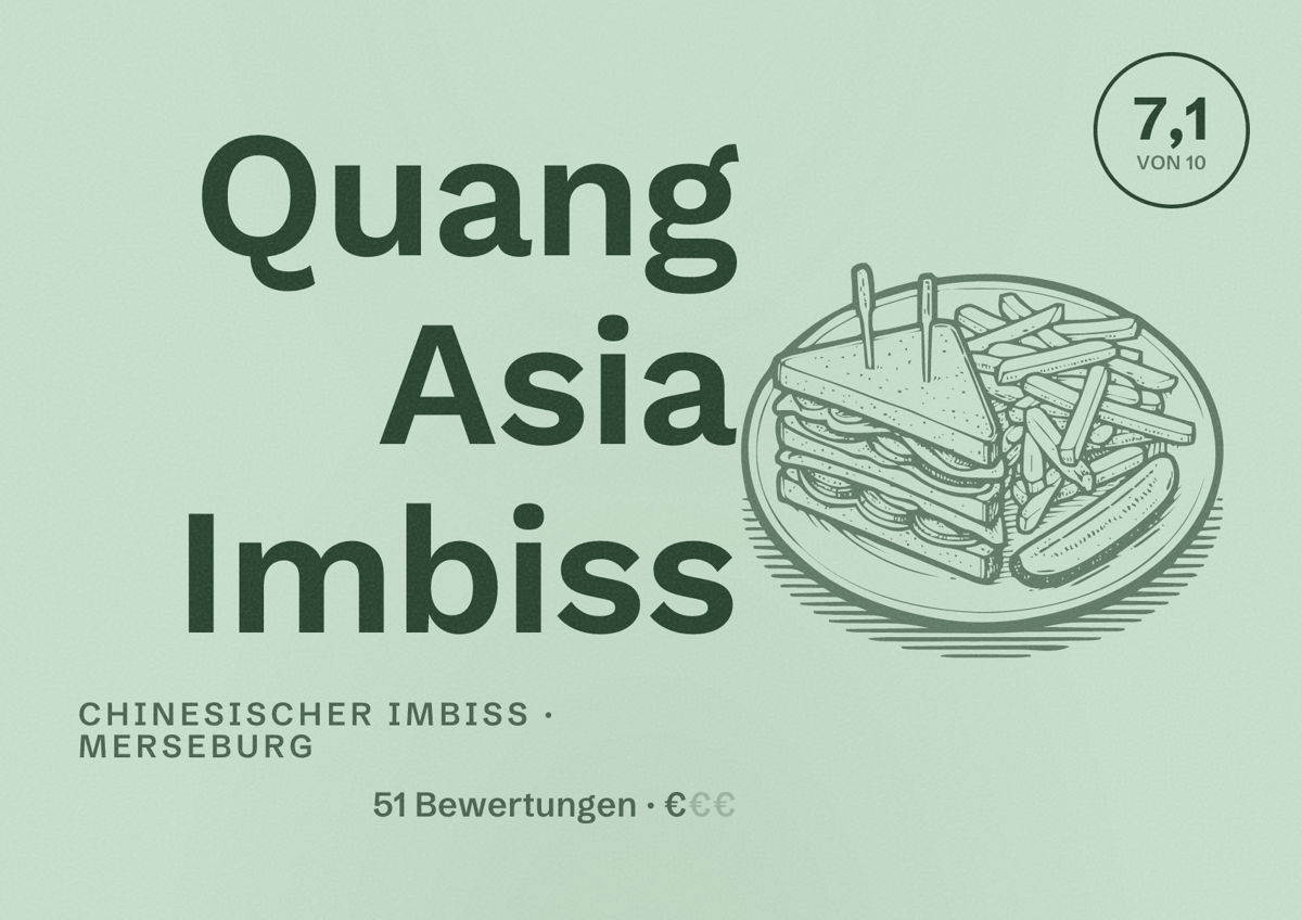 Illustriertes Poster von Quang Asia Imbiss, Chinesischer Imbiss in Merseburg: Bewertung 7,1 von 10 aus 51 Bewertungen, Preisniveau €