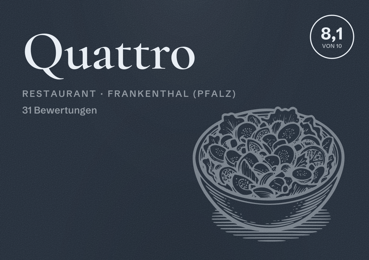 Illustriertes Poster von Quattro, Restaurant in Frankenthal (Pfalz): Bewertung 8,1 von 10 aus 31 Bewertungen