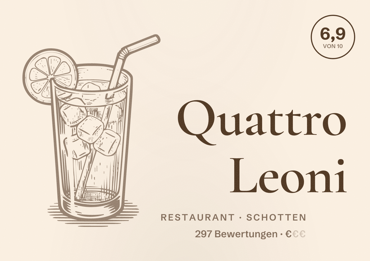 Illustriertes Poster von Quattro Leoni, Restaurant in Schotten: Bewertung 6,9 von 10 aus 297 Bewertungen, Preisniveau €